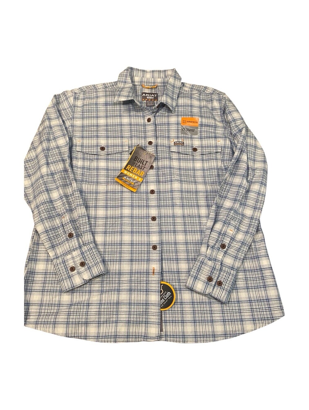 Ariat Women's Rebar Blue Plaid Long Sleeve Button-Up Work Shirt XL New with Tags - Picture 2 of 9